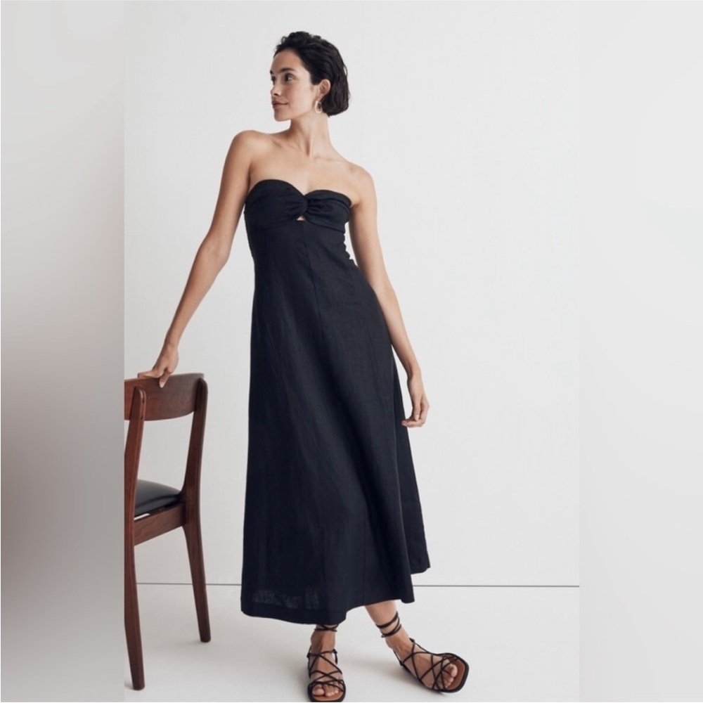 Madewell Strapless Linen Black Maxi/Midi Dress